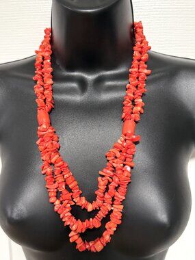 Signed Gems En Vogue Michael Valitutti Long Coral Sterling Silver Bib Necklace